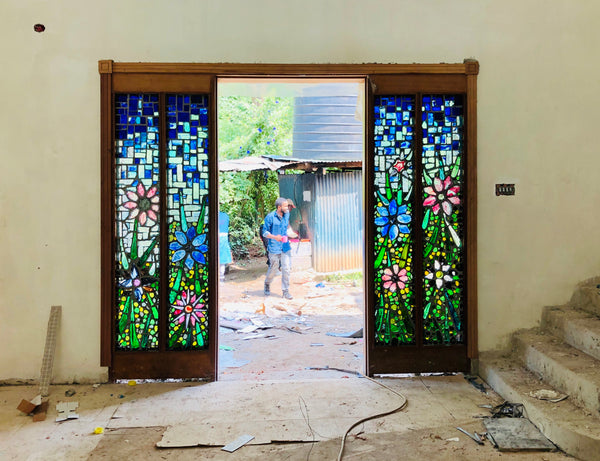 Dalle de Verre ‘Florabunda’ door accent