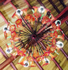 Chandelier 'Kitengela Classic' 8 light cups, red flowers & green leaves