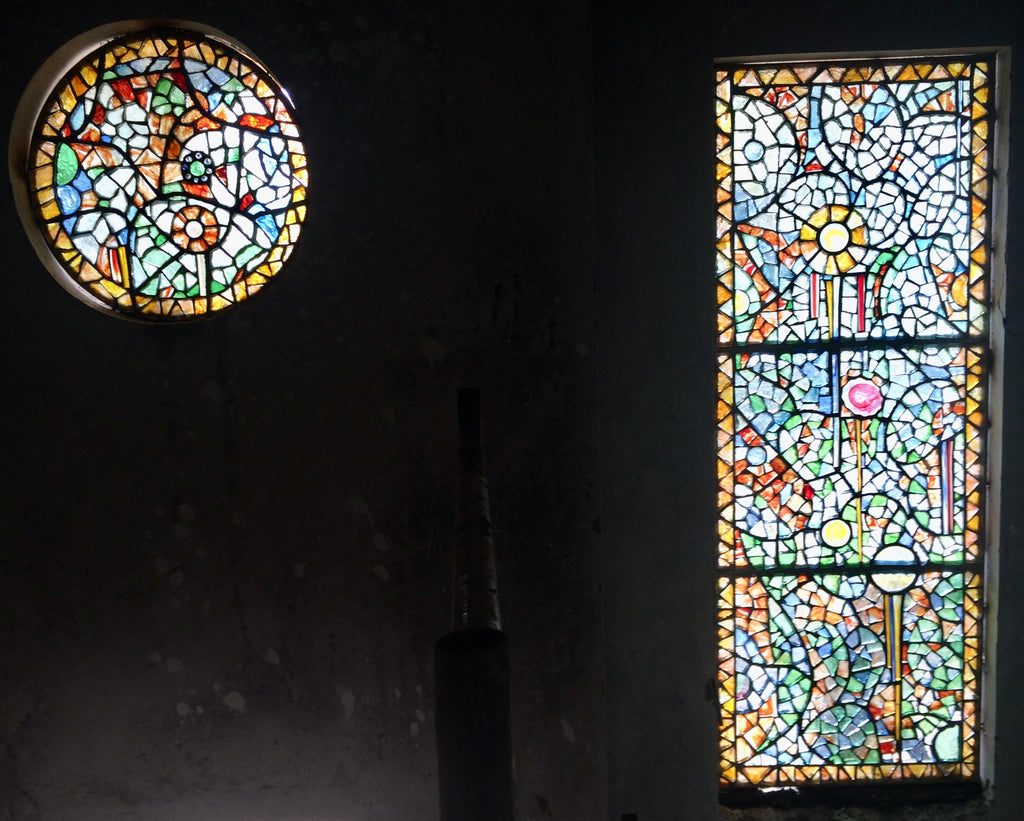 Dalle de Verre 'Madonna Mia' panel ~ 3m x 1m, 1m dia
