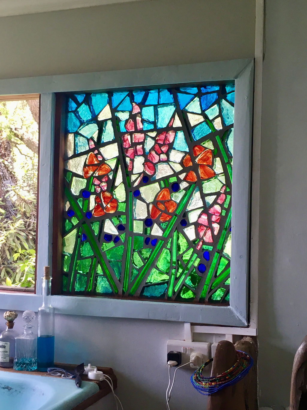 Dalle de Verre 'Country Garden' 2 panels ~ 1m square