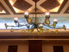 Chandelier 'Serena' 1.8 x 1.2m dia, 8 light cups, yellow w red rim flowers