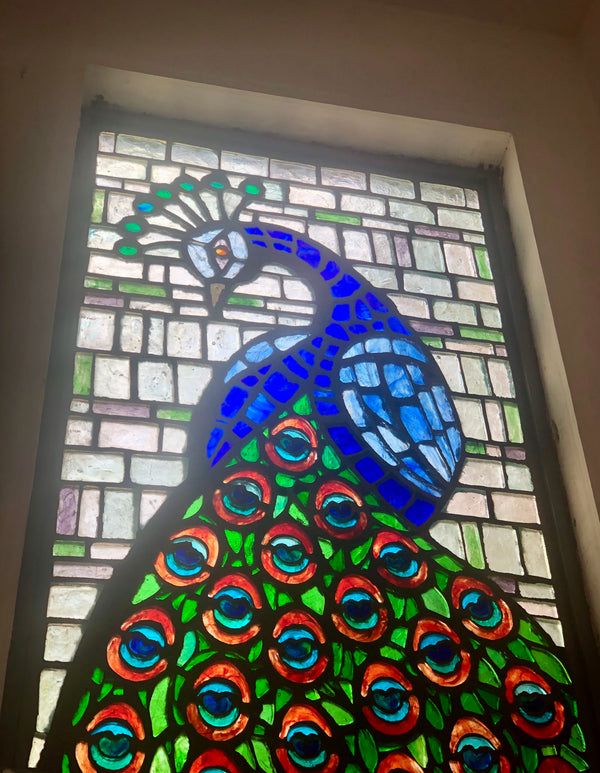 Dalle de Verre 'Peacock' panel ~ 1.8 x 0.8m