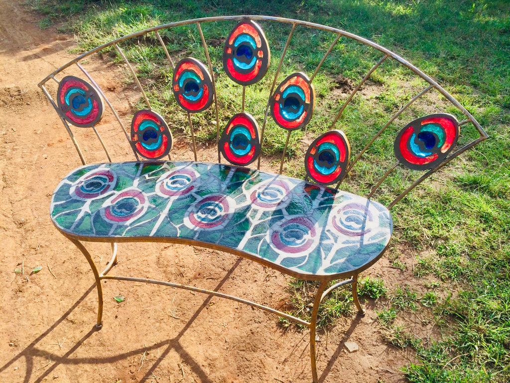 Dalle De Verre table & chair set - 'Peacock'