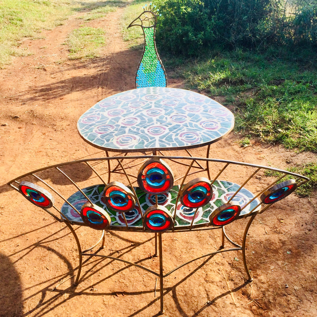 Dalle De Verre table & chair set - 'Peacock'
