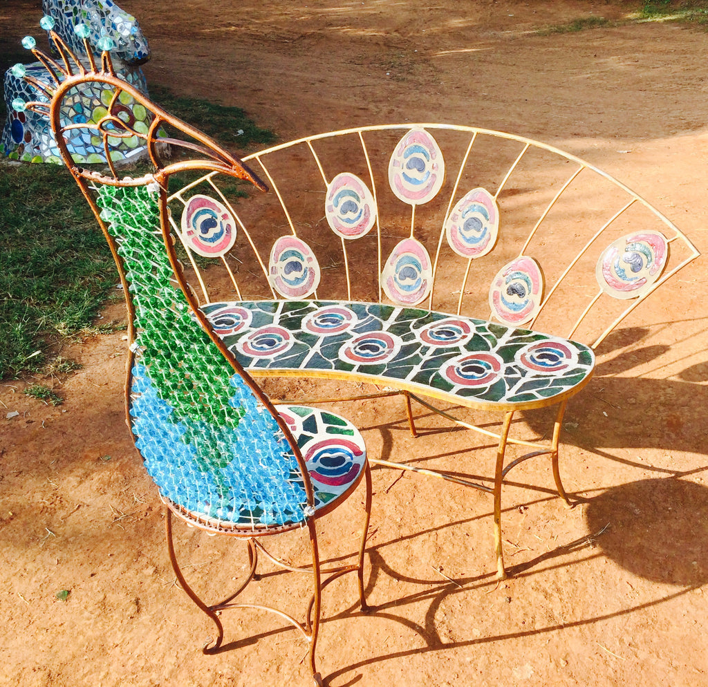 Dalle De Verre table & chair set - 'Peacock'