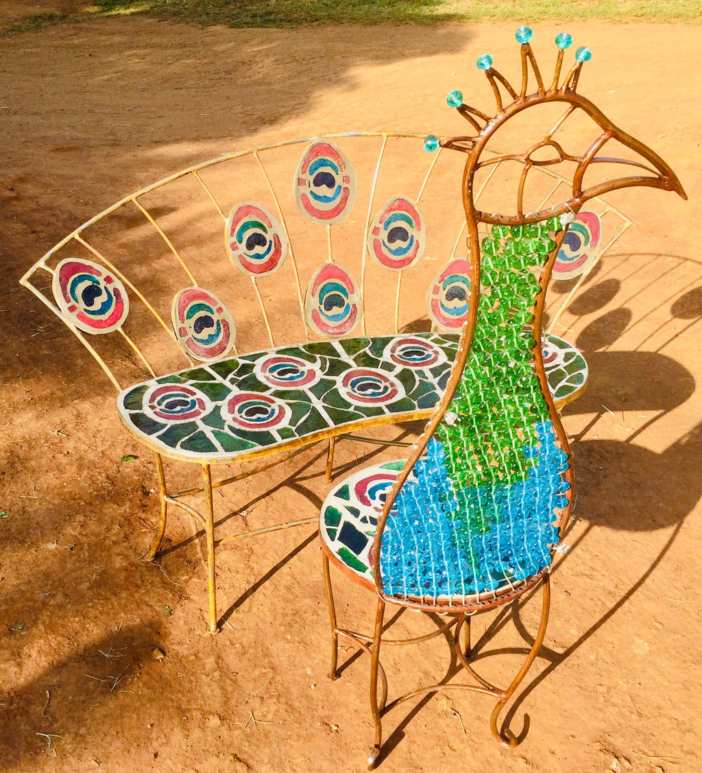 Dalle De Verre table & chair set - 'Peacock'