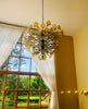 Chandelier 'Gold', bare bulbs, gold flowers, 1.8m